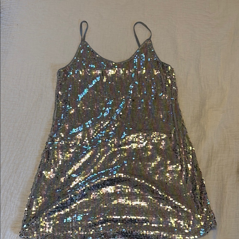 Allegra K Silver Sequin Mini Dress